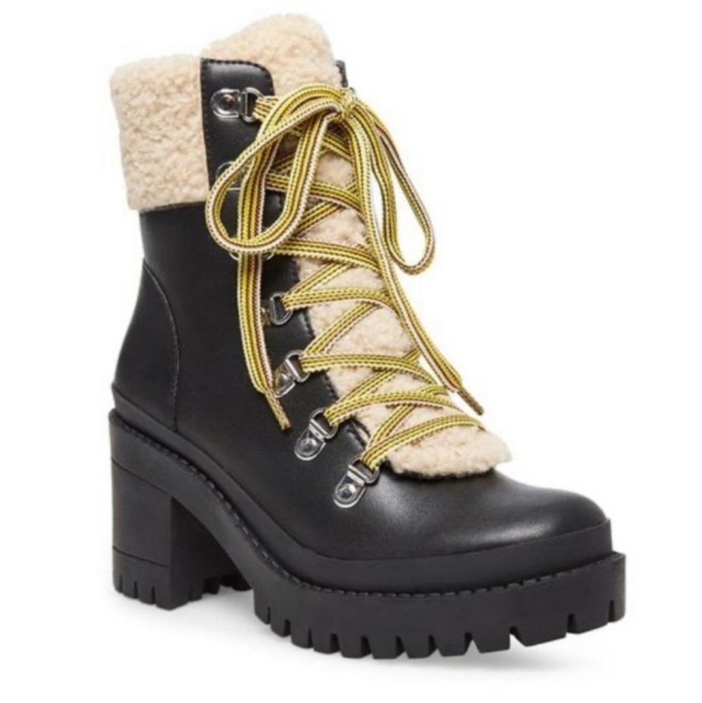 Steve Madden Black and Cream Combat Boots